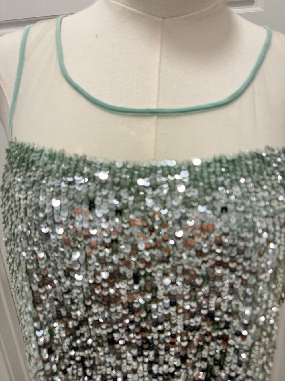 Renzo and Kai Sequin Mesh Scoop Neck Tank Top - Mint Green - Picture 3 of 8
